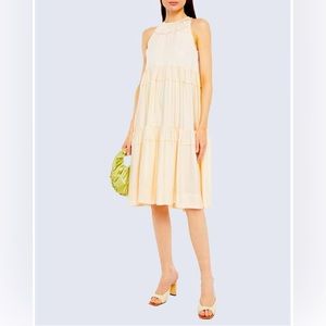 Rosetta Getty, viscose cream tiered dress with elastic neckline. Size 4.